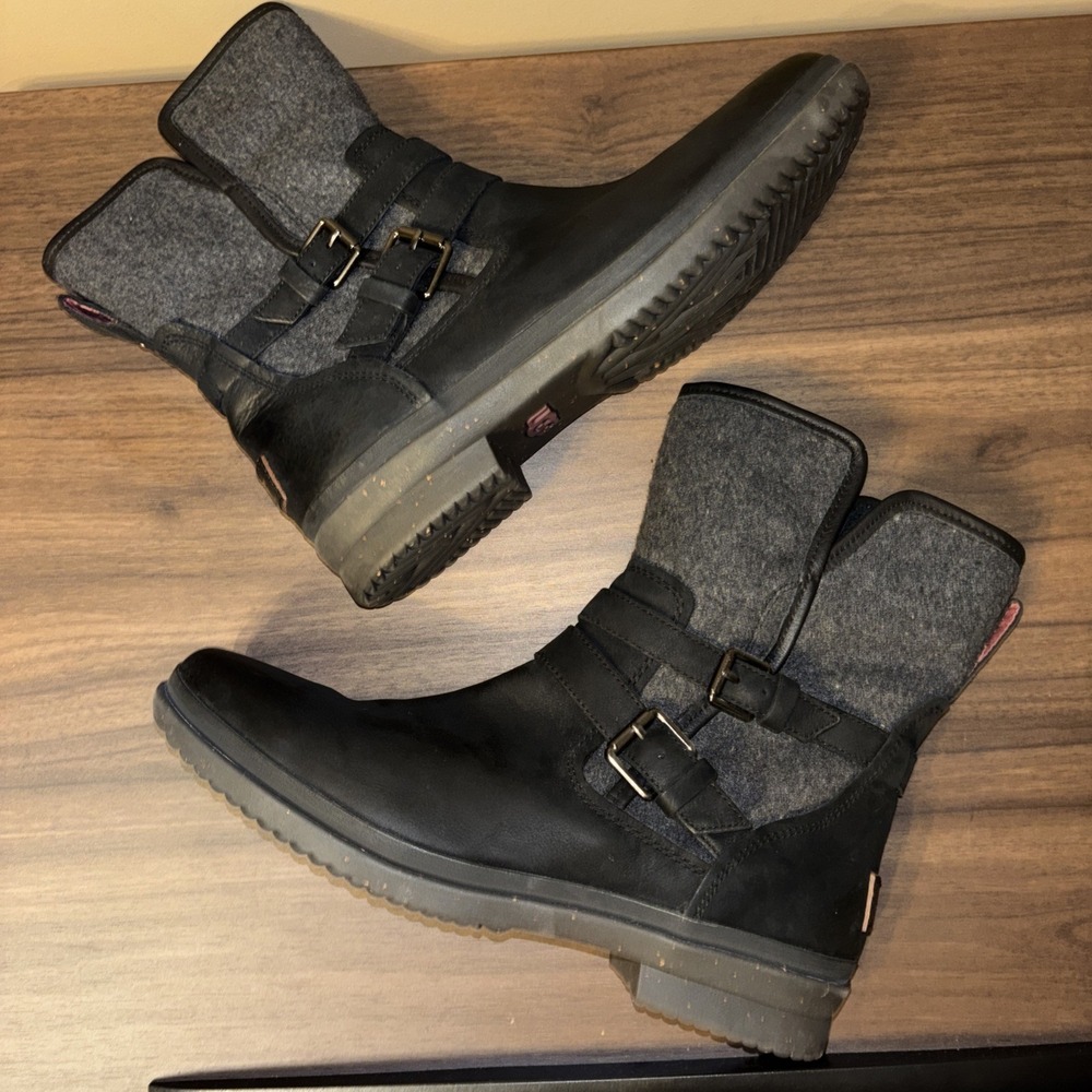 UGG Simmens Women's 11 EU 42 Waterproof Boots Black Leather Gray Wool Ankle Zip